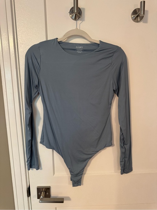 Pumiey Tops - Pullover Long-Sleeve Bodysuit in Dusty Blue